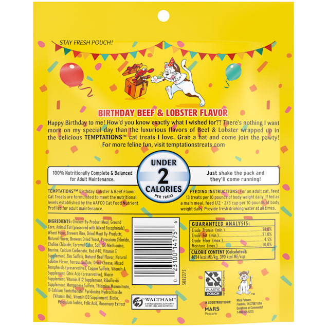 Temptations Seasonal Lobster and Beef Flavor Birthday Cat Treats