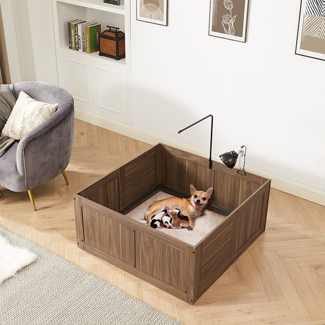 UniPaws Whelping Box for Dogs Puppies in Walnut 39
