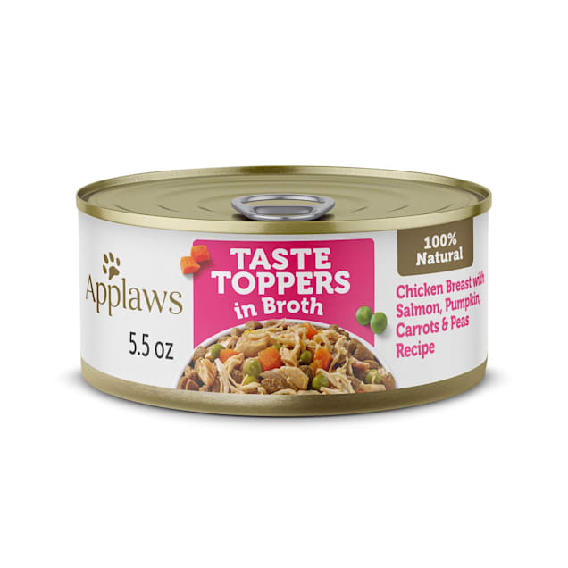 Applaws Taste Toppers Chicken Breast with Salmon & Vegetables in Broth Natural Wet Dog Food, 5.5 oz., Case of 12 - Carousel image #1