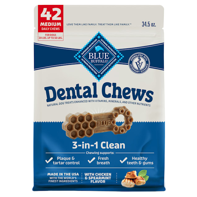 Blue Buffalo Dental Chews Medium Natural Dog Treats, Chicken & Spearmint 34.5-oz Bag (42 Count) - Carousel image #1