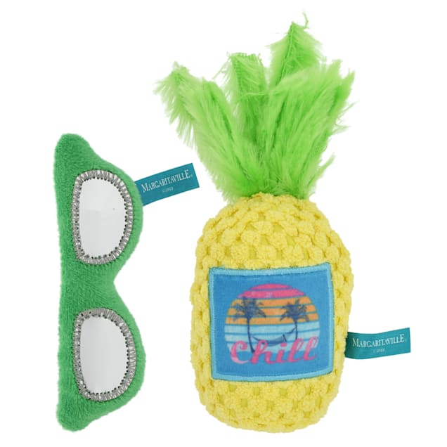 Multipet International Margaritaville Pineapple & Sunglasses Cat Toy, Small, Pack of 2 - Carousel image #1
