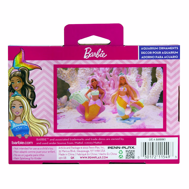 barbie fish accessories Penn Plax Mermaid Barbie 2-Piece Aquarium Decoration Bundle, Pink, Small