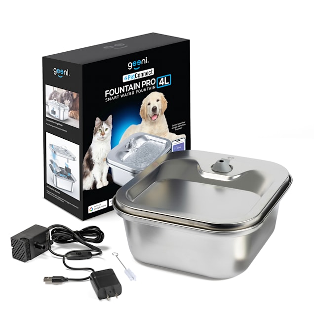 Geeni PetConnect Smart Pet Water Fountain Stainless Steel 4L Automatic Filtered Water Bowl for Cats and Dogs