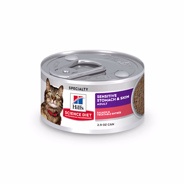 Hill's Science Diet Adult Sensitive Stomach & Sensitive Skin Salmon & Vegetable Entree Wet Cat Food, 2.9 oz., Pack of 24 - Carousel image #1