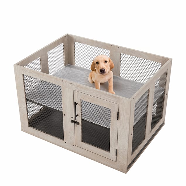 UniPaws Gray Puppy Playpen with Adjustable Floor Grid 38 L X 28 W X 25 H Petco