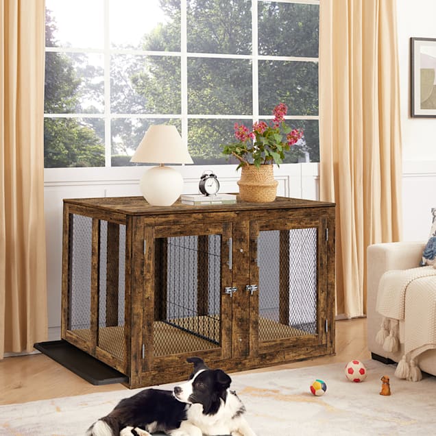 UniPaws Rustic XL Furniture Dog Crate with Tray and Divider