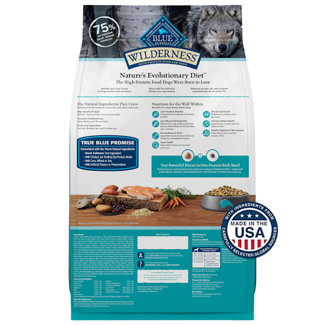 Blue Buffalo Wilderness Natural High Protein Plus Wholesome Grains, Salmon Adult Large Breed Dry Dog Food, 24 lbs