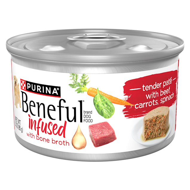 Purina Beneful Infused Wet Dog Food Pate with Real Beef, Carrots and Spinach with Bone Broth for Dogs, 3 oz., Case of 12 - Carousel image #1