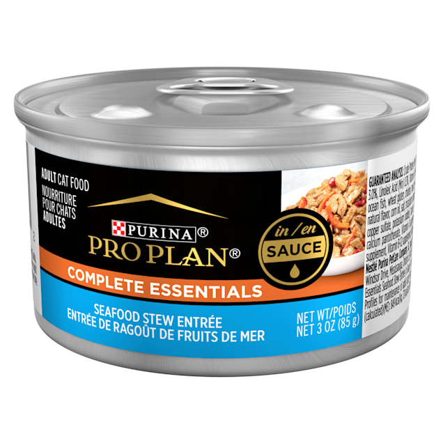 Purina Pro Plan COMPLETE ESSENTIALS Seafood Stew Entree in Sauce Gravy Wet Cat Food, 3 oz., Case of 24 - Carousel image #1