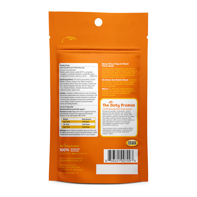 Zesty Paws Pumpkin Probiotic Bites for Dogs 1.2 oz. Count of 10 Petco