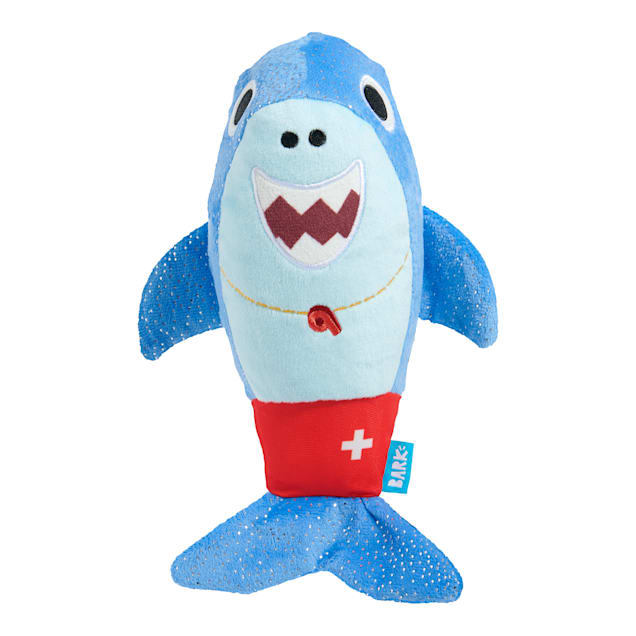 BARK Pool Shark Shane Blue Red Lifeguard Shark Plush Dog Toy - Carousel image #1