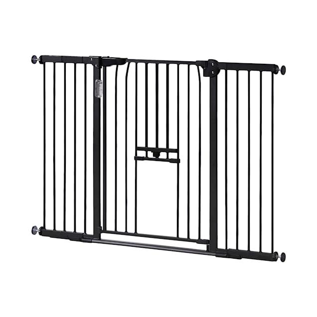 UniPaws Dog Gate with Cat Door and Sensor Light, Black, 27"- 45" W X 30" H - Carousel image #1