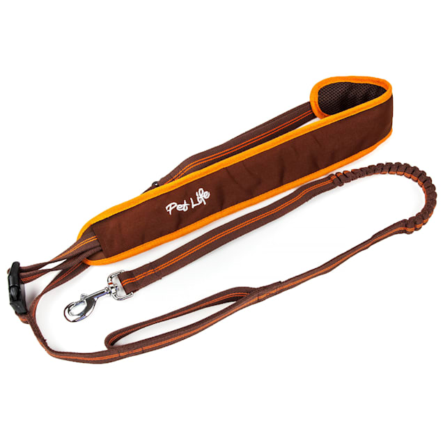 Pet Life Free Fetcher Hands Free Over The Shoulder Shock Absorbent Dog Leash Brown 5.66 ft. Small Petco