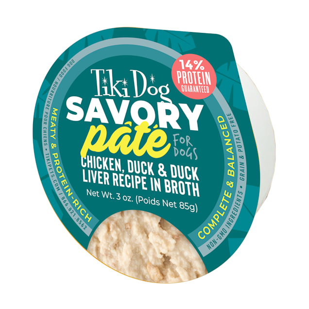 Tiki Dog Savory Pate Chicken, Duck & Duck Liver Wet Dog Food, 3 oz., Case of 4 - Carousel image #1