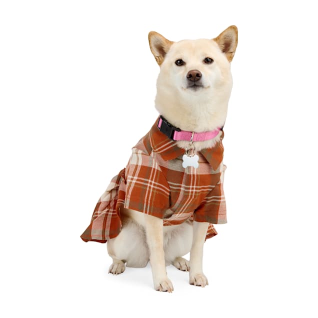 YOULY Plaid Asymmetrical Pet Dress, Orange Plaid, X-Small | Petco