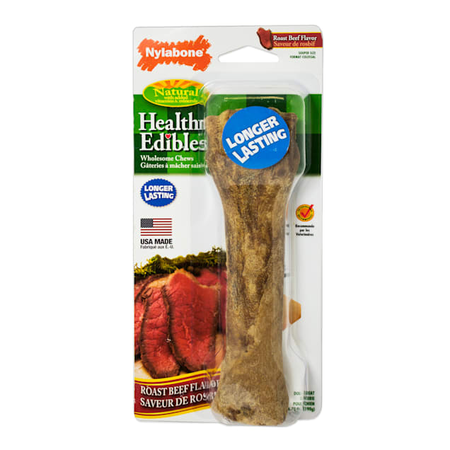 Nylabone Healthy Edibles Roast Beef Flavored Long Lasting Dog Bone Chews, Medium - Carousel image #1
