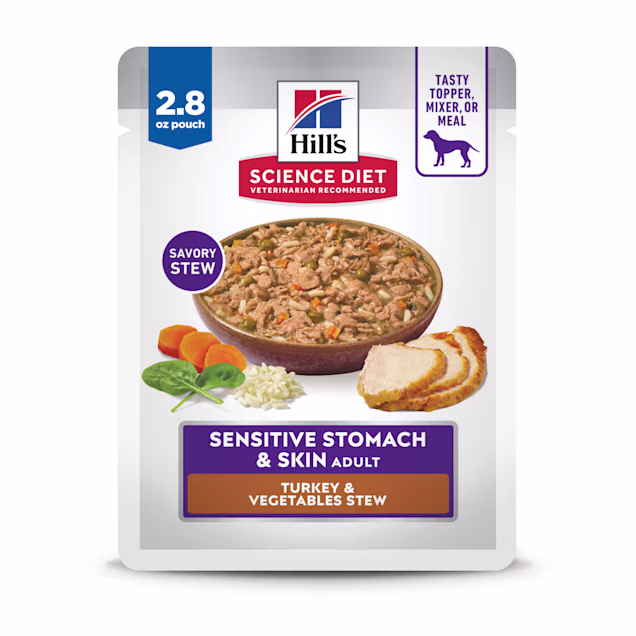 Hill's Science Diet Adult Sensitive Stomach & Sensitive Skin Turkey & Vegetables Stew Wet Dog Food, 2.8 oz. - Carousel image #1