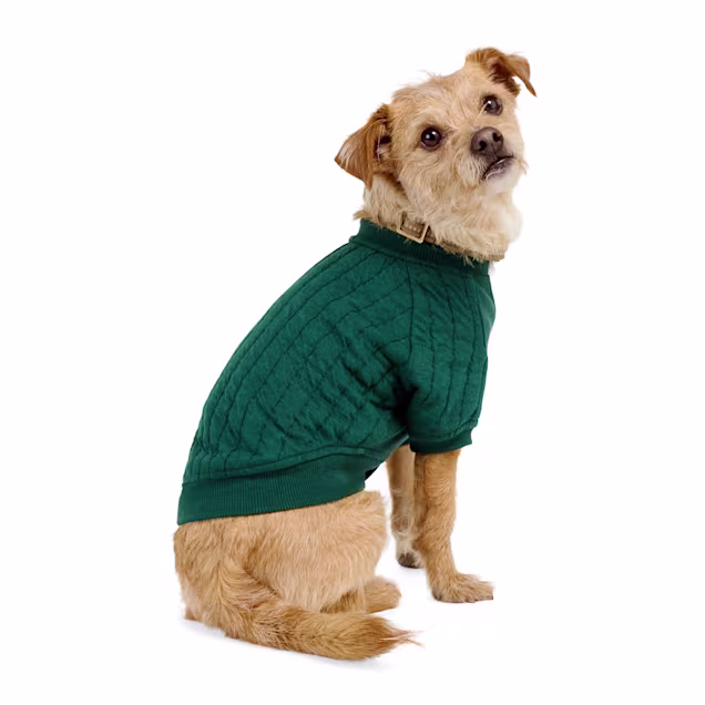 Reddy Quilted Crewneck Pet Sweater, Green, X-Small - Carousel image #1