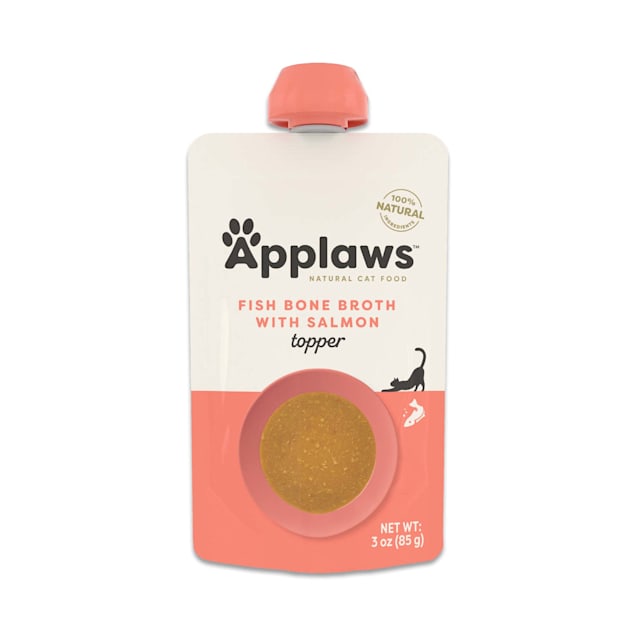 Applaws Natural Fish Bone Broth with Salmon Topper Spout Wet Cat Food, 3 oz., Case of 12 - Carousel image #1