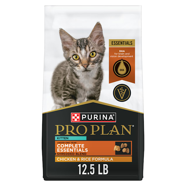 Purina Pro Plan Complete Essentials Shredded Blend Chicken and Rice Formula Dry Kitten Cat Food, 12.5 lbs. - Carousel image #1