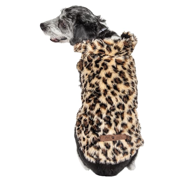 Pet Life Luxe 'Poocheetah' Ravishing Designer Spotted Cheetah Patterned Mink Fur Dog Coat Jacket, Brown and Black, Medium - Carousel image #1