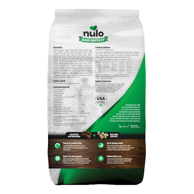 Nulo Raw Medley Kibble+ Salmon, Oats, & Turkey Puppy Food, 10 lbs