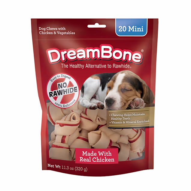 DreamBone Classic Bone Mini Rawhide-Free Chews for Dogs, 11.3 oz., Count of 20 - Carousel image #1