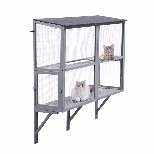 UniPaws Cat Catio Window Perch House for Multiple Indoor Cats, Grey, 39.4" L X 19.7" W X 55" H - Carousel image #1