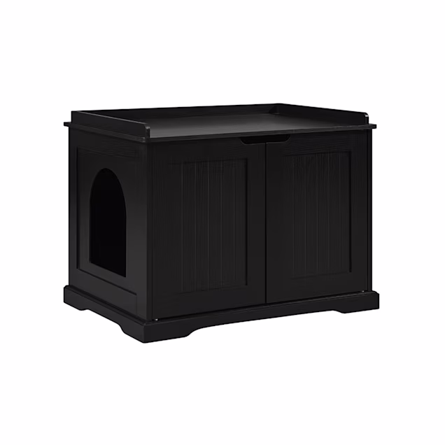 UniPaws Cat Litter Box Enclosure with Comfortable Pad, Black, 29.2" L X 20.7" W X 22.1" H - Carousel image #1