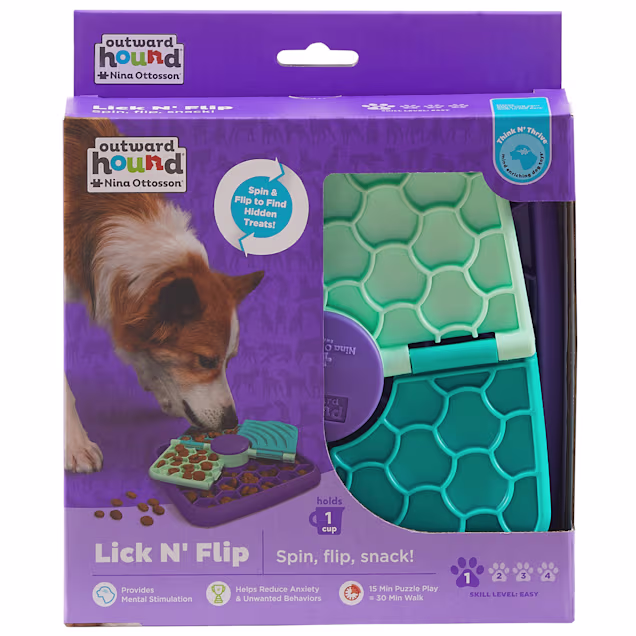 Outward Hound by Nina Ottosson Lick N' Flip 3-in-1 Interactive Dog Puzzle Toy Lick Mat & Slow Feeder for Dogs, Small - Carousel image #1