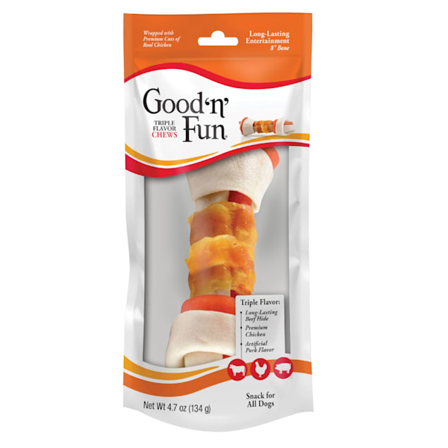 Good 'n' Fun Treat Your Dog to Long-Lasting Chews Triple Flavor 8-Inch Bone for All Dogs, 4.7 oz. - Carousel image #1