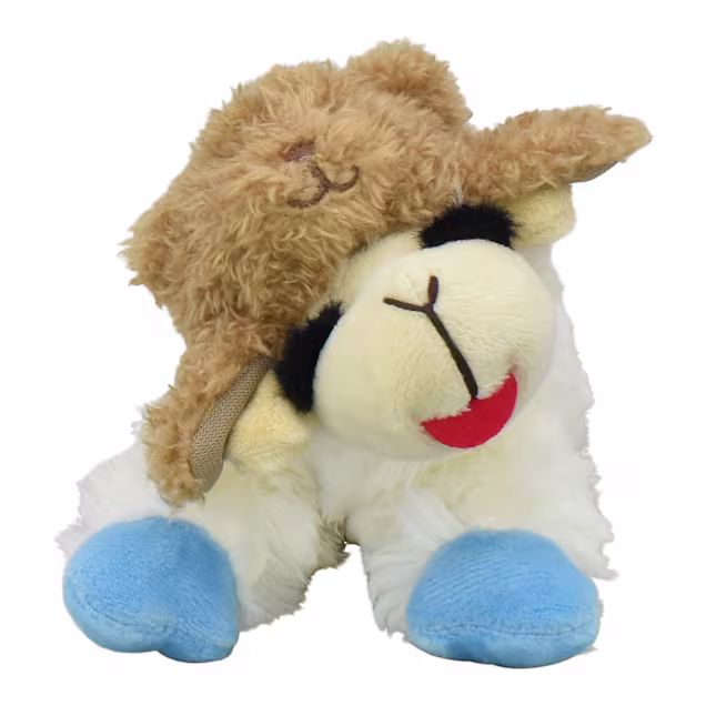 Multipet International Holiday Lamb Chop with a Bear Hat Dog Toy, 6" L, Small - Carousel image #1