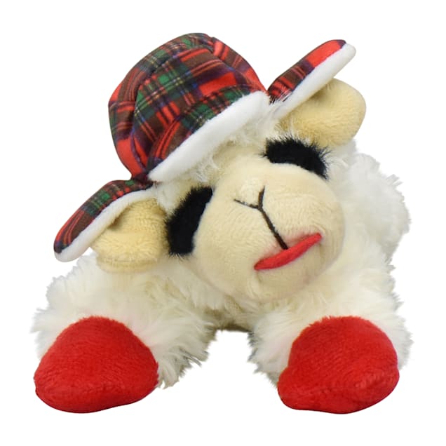 Multipet International Holiday Lamb Chop with Trapper Hat Dog Toy, 6" L, Small - Carousel image #1