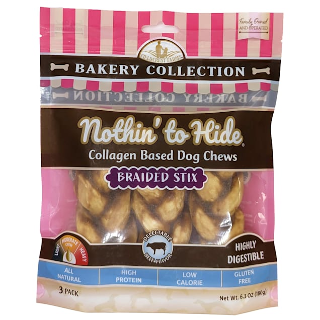 Fieldcrest Farms Nothin' to Hide Bakery Collection Medium Braided Stix 5.5" Beef for Dogs, 6.3 oz., Count of 3 - Carousel image #1