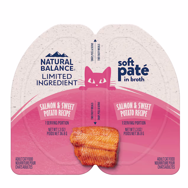 Natural Balance Limited Ingredient Split Cup Salmon & Sweet Potato Recipe Soft Pate in Broth Wet Cat Food, 2.6 oz., Case of 10 - Carousel image #1