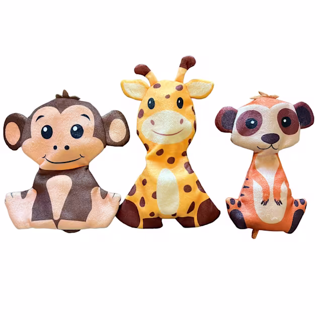 Piggy Poo and Crew Monkey, Giraffe & Meerkat Ruffhouse Toys Durable, Double-Layered, Bite-Proof Squeakers, Medium, Count of 3 - Carousel image #1