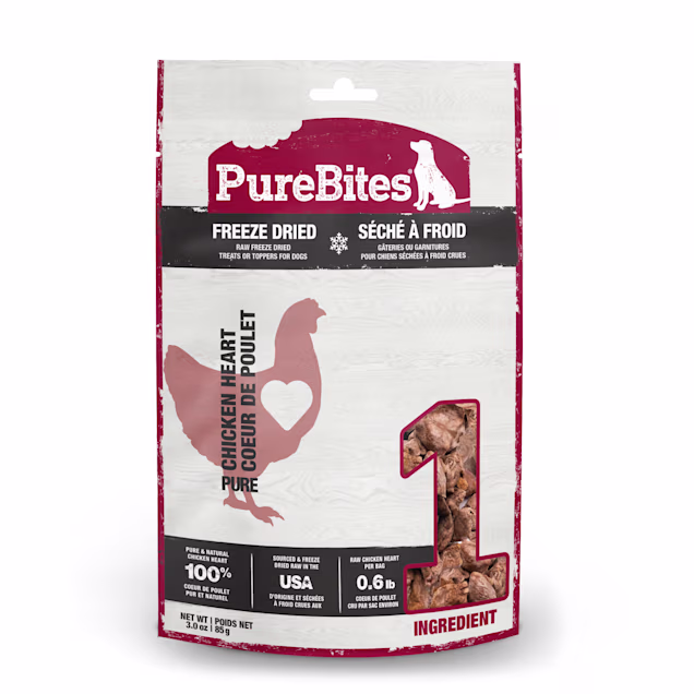 PureBites Made In USA, 1 Ingredient, Chicken Heart Freeze Dried Dog Treats, 3 oz. - Carousel image #1
