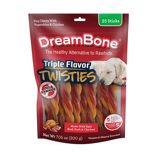 DreamBone Triple Flavor Twisties Rawhide-Free Made with Real Beef, Pork & Chicken Dog Chews, 7.05 oz., Count of 25 - Carousel image #1