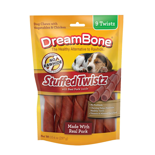 DreamBone Stuffed Twistz Rawhide-Free with Pork-Flavor Chew Inside for Dogs, 10.4 oz., Count of 9 - Carousel image #1