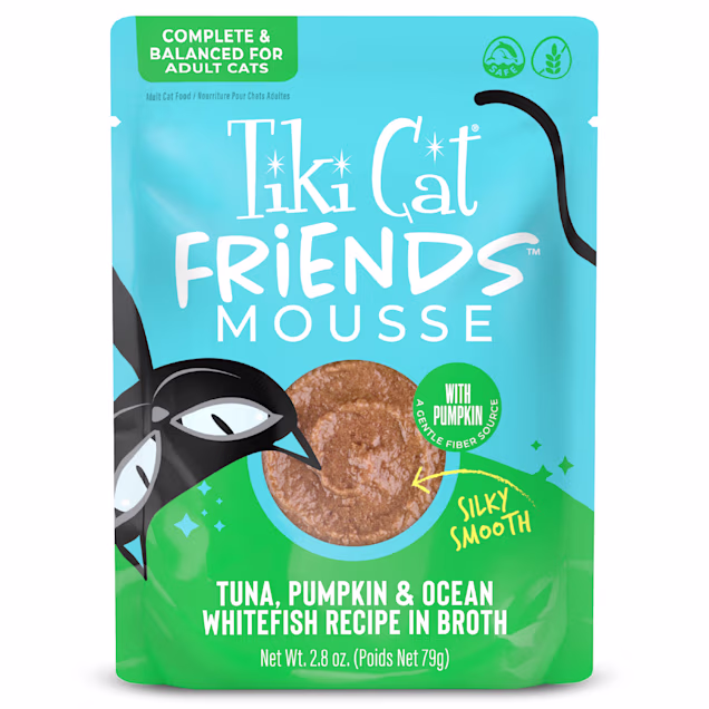 Tiki Cat Friends Mousse Tuna, Pumpkin & Ocean Whitefish Cat Food, 2.8 oz., Case of 12 - Carousel image #1