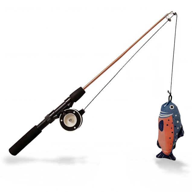 cats fishing pole Kid Casters Cat Caster Toy | Tangle Free & Easy to Store. Includes Two Interchangeable Teaser Toys bat and pounce on the toy Pawsitively Fun! Fishing Rod Cat