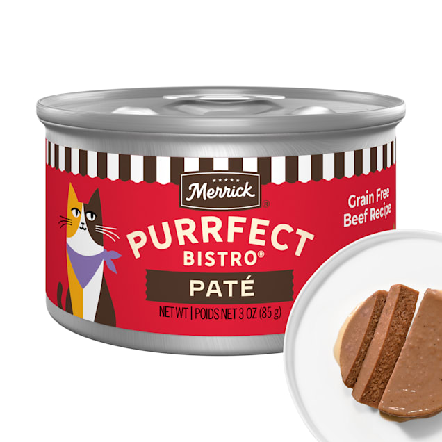Merrick Purrfect Bistro Grain Free Premium High Protein Beef Recipe Soft Canned Pate Adult Wet Cat Food, 3 oz. - Carousel image #1