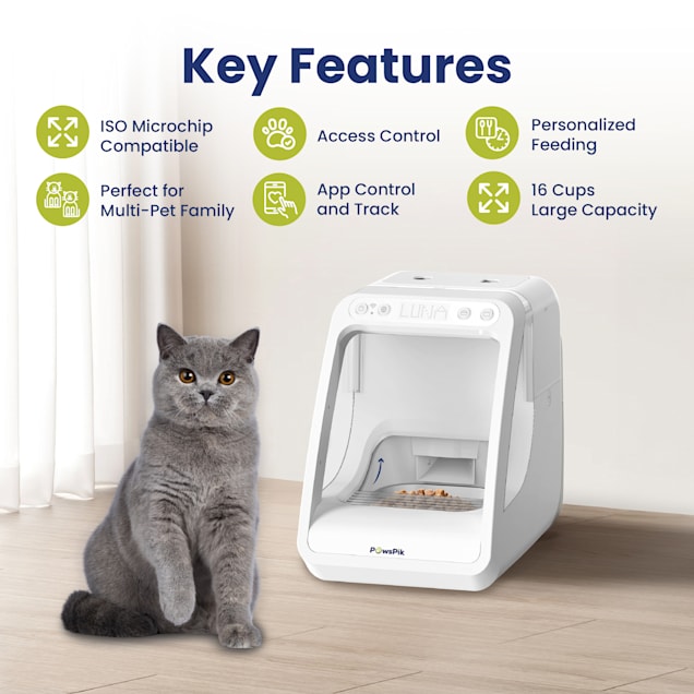 PawsPik Automatic Microchip RFID Cat Feeder, White, Large, 16 Cup