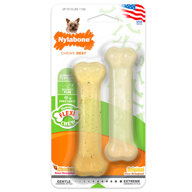 Nylabone Flexi Chew Chicken and Original Flavored Petite Bones Value Pack, X-Small, Pack of 2 - Carousel image #1