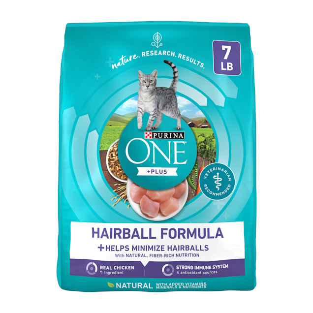 Purina ONE Natural +PLUS Hairball Chicken Formula Dry Cat Food, 7 lbs