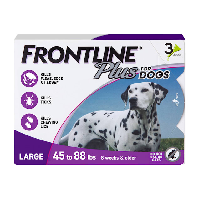 FRONTLINE Plus Flea and Tick Treatment for Large Dogs Up to 45 to 88 lbs., 3 Treatments - Carousel image #1