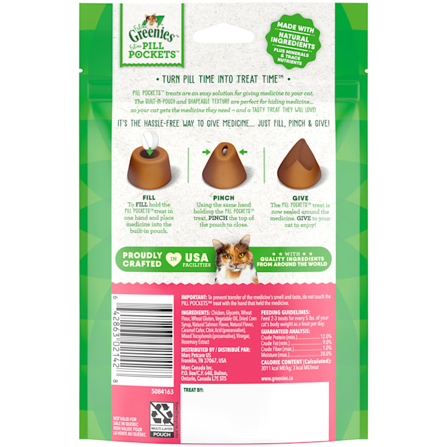 Greenies Pill Pockets Salmon Flavor Natural Soft Cat Treats 3 oz