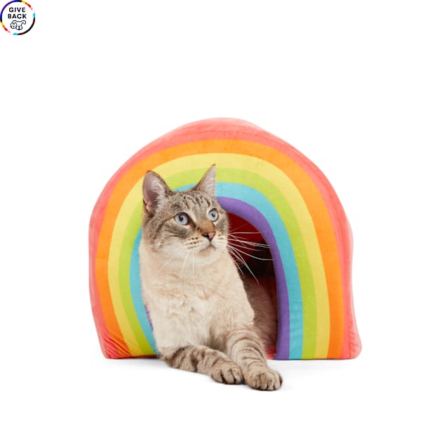 YOULY Pride Rainbow Hooded Pet Bed, 14" L X 12" W - Carousel image #1