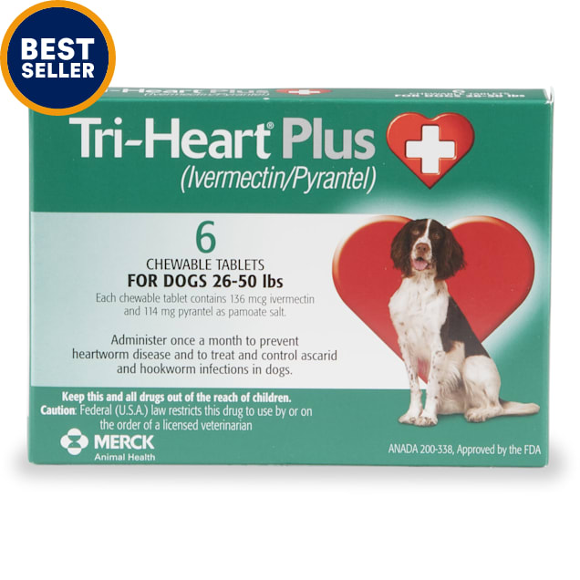 Tri-Heart Plus Chewable Tablets for Dogs 26 to 50 lbs, 6 Month Supply - Carousel image #1