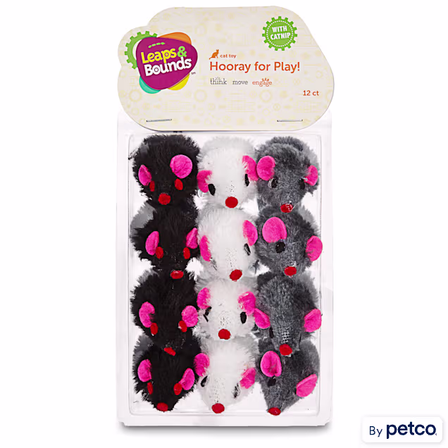 Leaps & Bounds Fuzzy Mice Cat Toys with Catnip, Medium, Pack of 12 - Carousel image #1